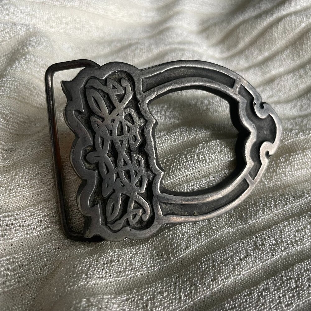 Rare Vintage 70s Belt Buckle Jesse McLeod Signed Infinity Knots Hippie Pewter